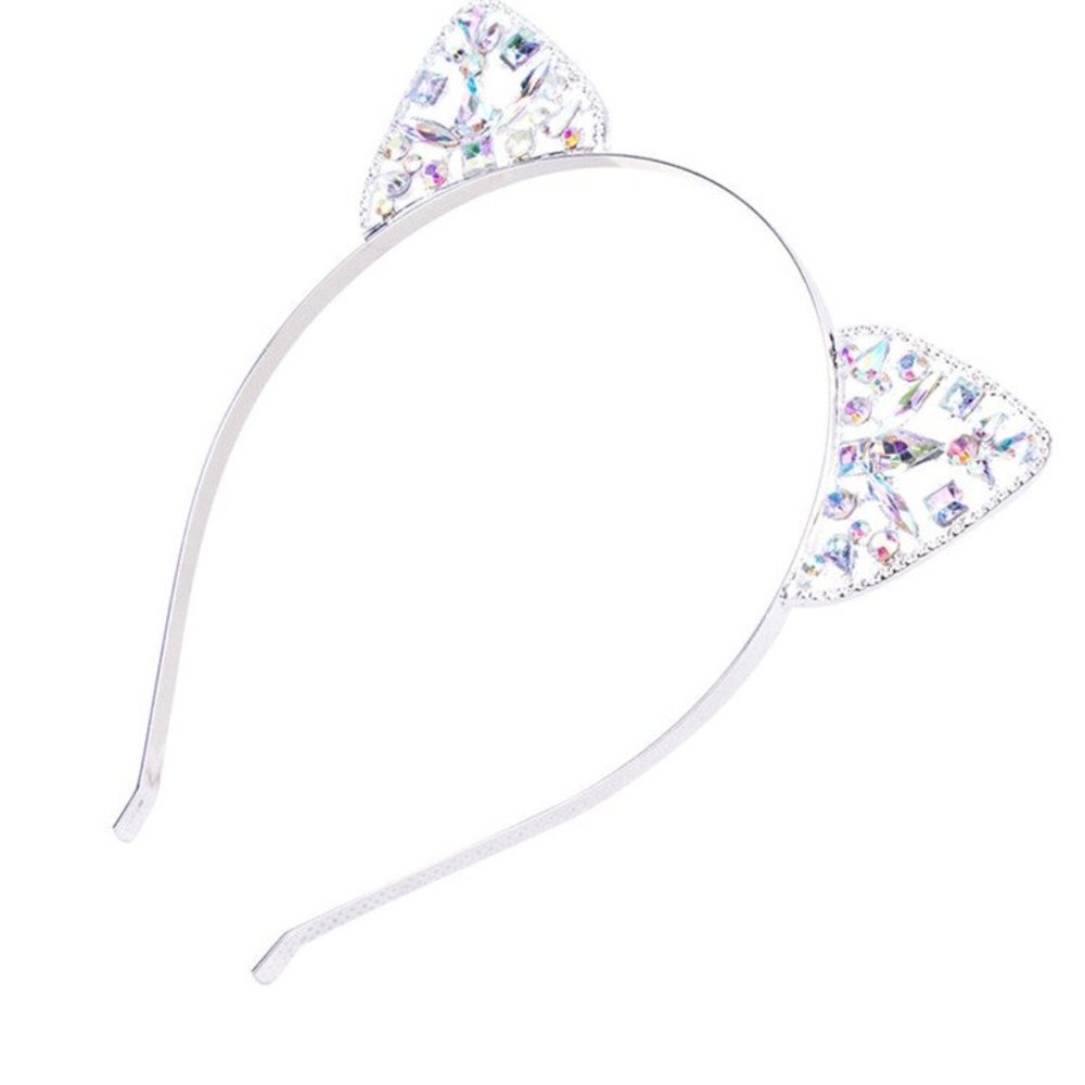 Cat Ear Crown Silver Ear Crystals Headband Hair Band Rhinestone Hollow C…